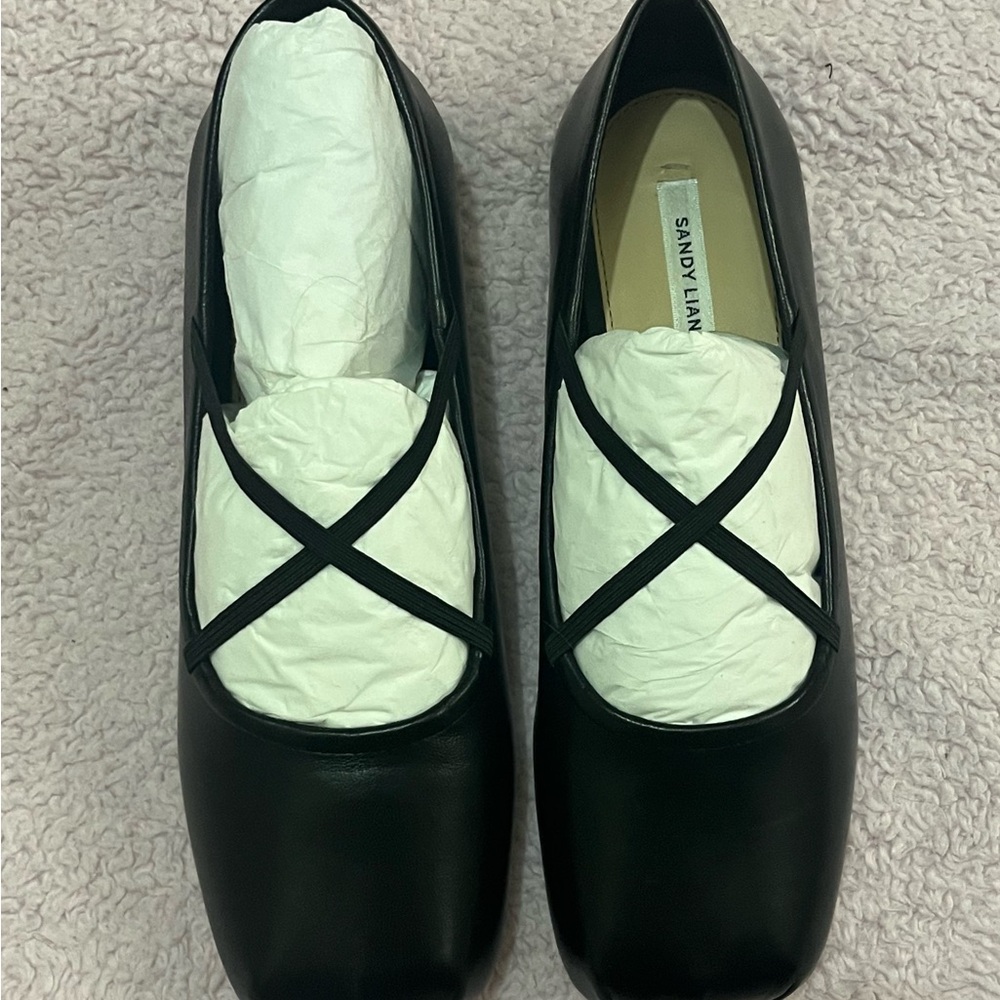 Sandy Liang Black Leather Ballet Flats